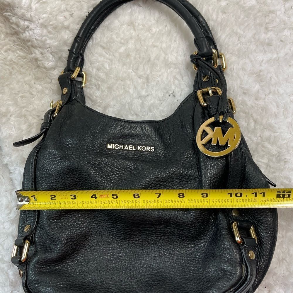 Michael Kors Black Pebble Leather Satchel with gold tone hardwares and accents. - Picture 10 of 16